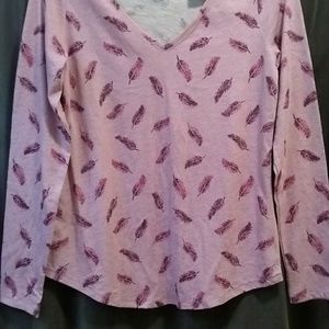 Sonoma The Everyday Tee XS Long Sleeve Pink Leafs